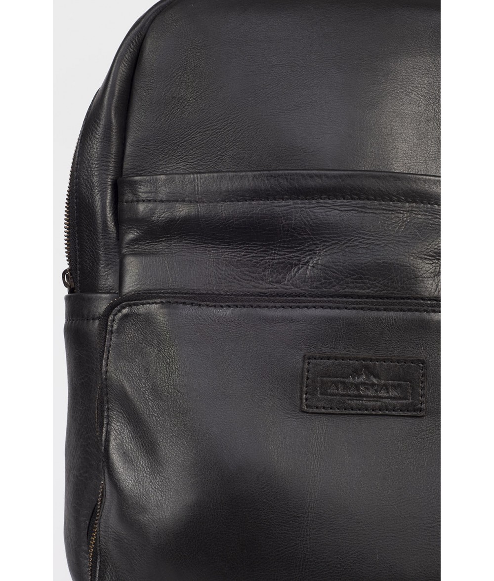 Flint Black Leather Laptop Backpack Alaskan Leather Company